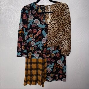 Uncle Frank Floral and Leopard Patchwork Dress Size XS NWT Boho Animal Print
